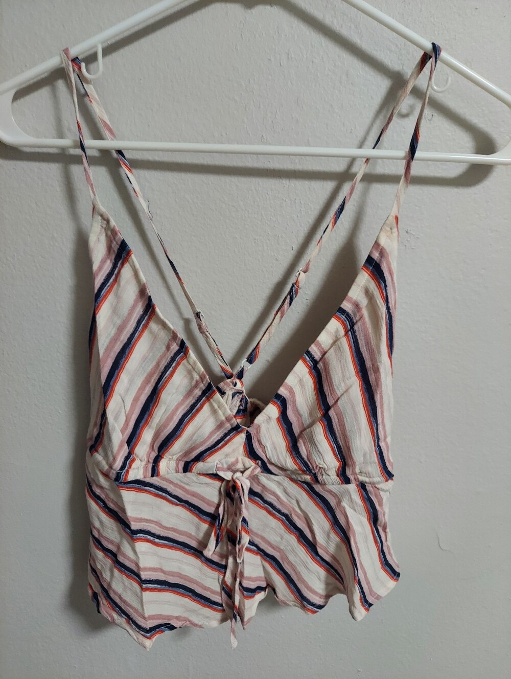 American Eagle Outfitters Pink, Navy & Cream Striped Tie-Front Cami